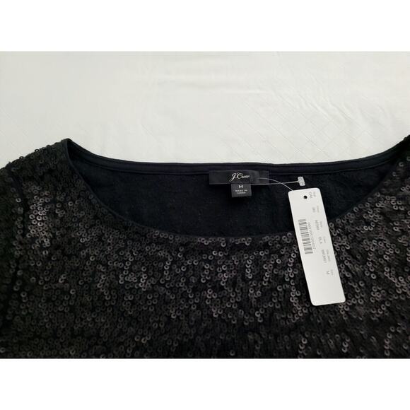 NWT J.Crew Sequined Three-Quarter Sleeve Boat Neck Top AE984 Black Medium Women - Picture 4 of 9